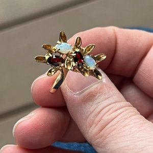 Unique opal and garnet 14k gold ring, size 5.75